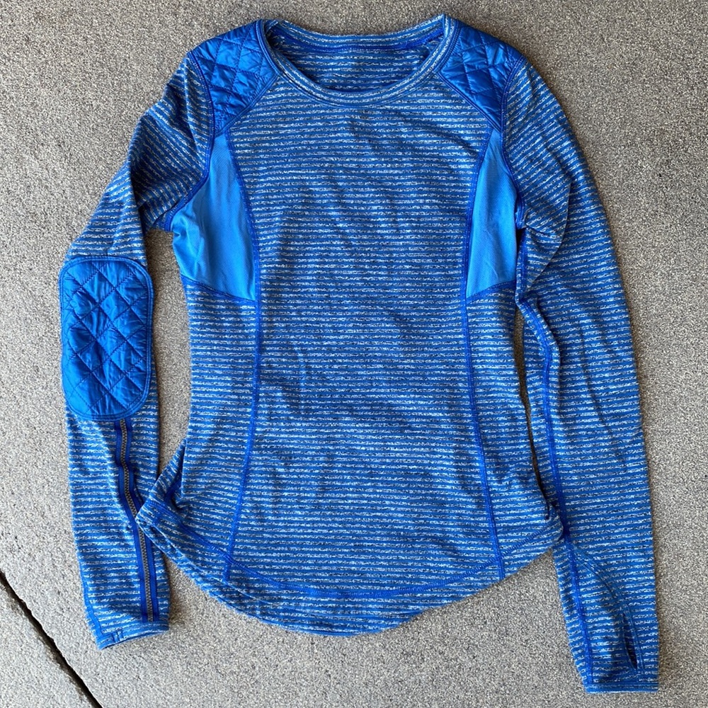 Lululemon Run Ice Queen Blue Quilted Shoulder Elbow Patch Long Sleeve Size 4